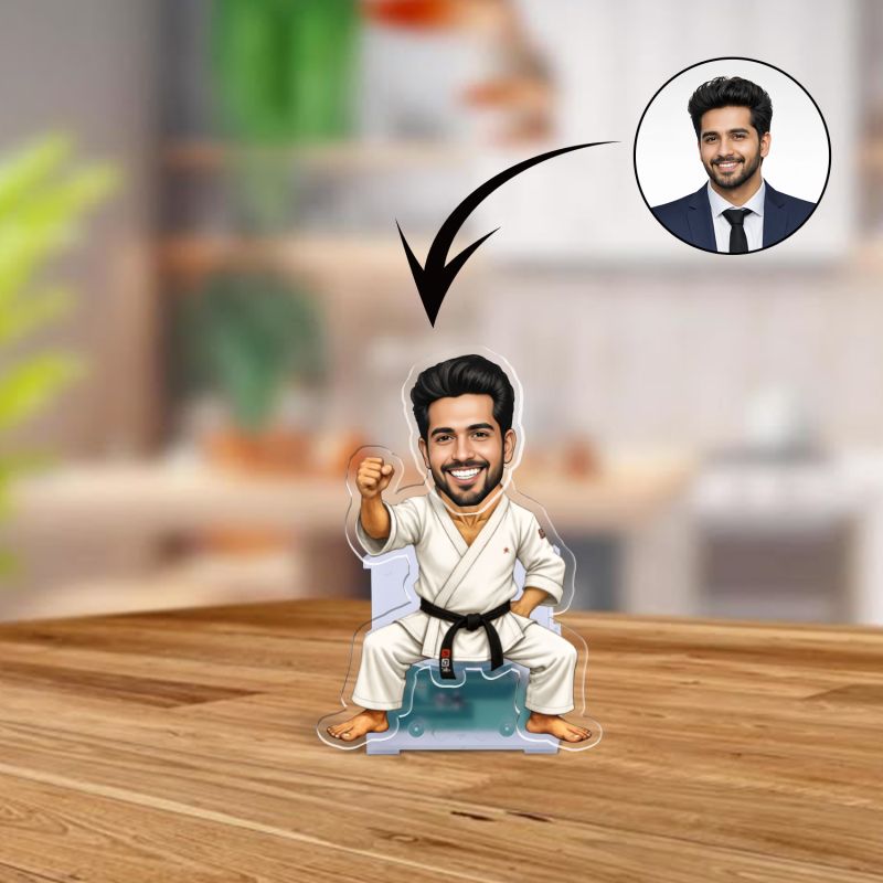 Personalized Bobblehead Caricature with Solar Powered Moving Head for Car Dashboard, Office, Home & Tabletop Decor Gift for Karate Master & Funny Gift for Friends